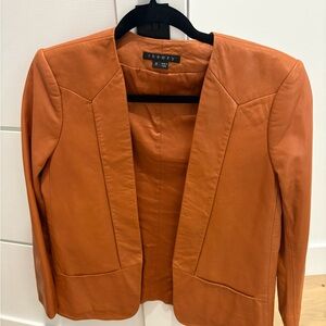 Theory Open-Front Camel Leather Blazer